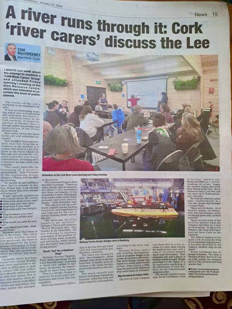 A photo of the Evening Echo 31 January 2024 article by Tom MacSweeney on the Rivers Meeting