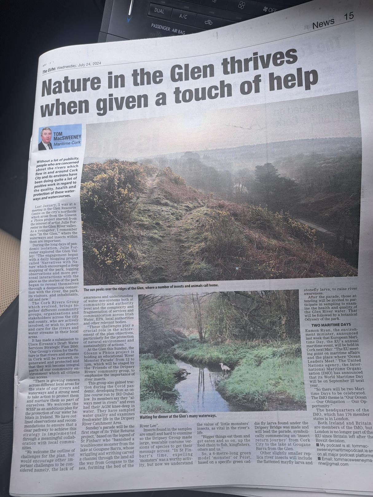 A photograph of a page in the Evening Echo Newspaper