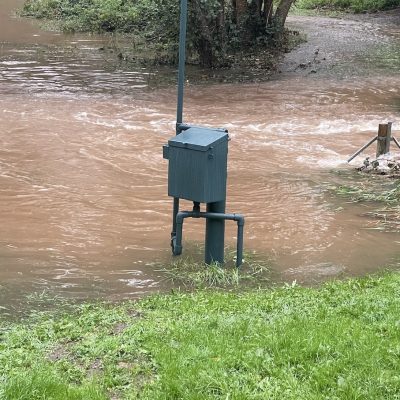 a photo showing the OPW river level guage almost submerged