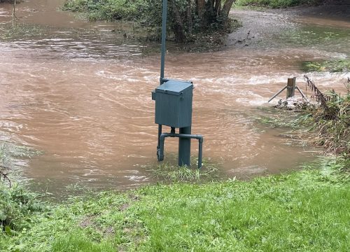 a photo showing the OPW river level guage almost submerged