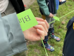 a photo of a card hiden up a sleeve saing "bla"