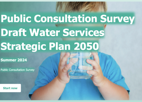 screenshot from Uisce Eireann's website inviting Public Consultation Survey Draft Water Services strategic Pan 2050